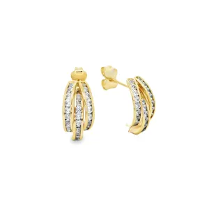 9ct Yellow Gold Multi Row Cubic Zirconia Half Hoop Stud Earrings GEAR328