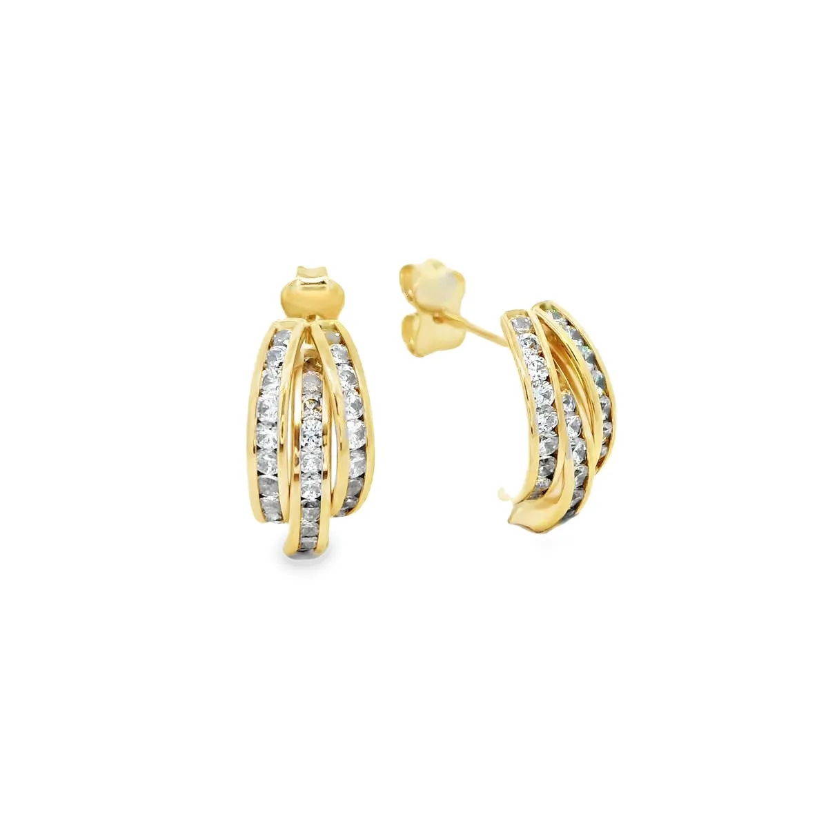 9ct Yellow Gold Multi Row Cubic Zirconia Half Hoop Stud Earrings GEAR328