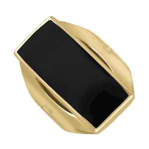 9ct Yellow Gold Whitby Jet Queen's Jubilee Hallmark Medium Oblong Ring D