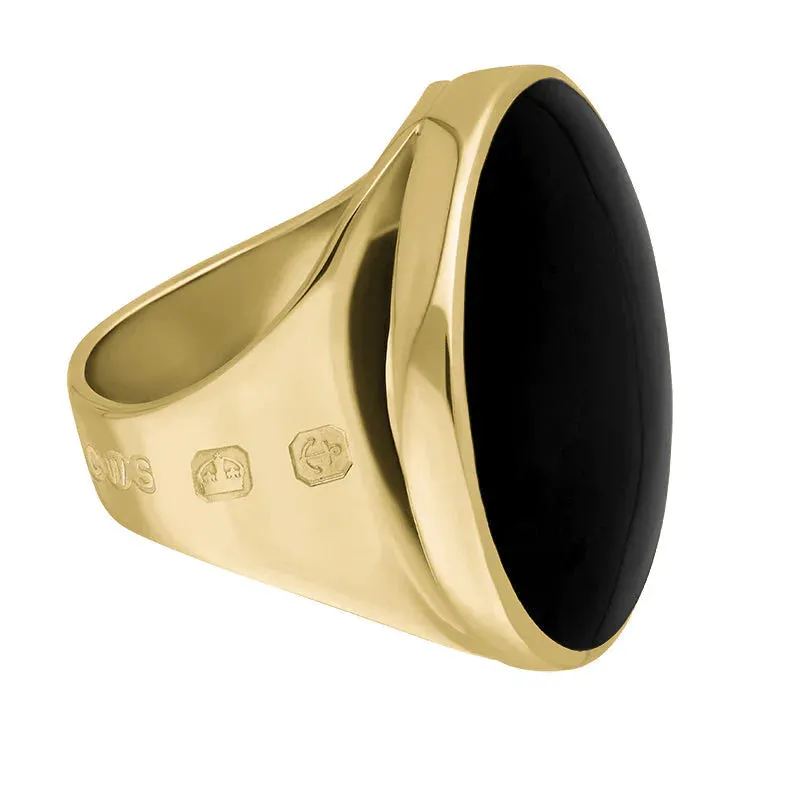9ct Yellow Gold Whitby Jet Queen's Jubilee Hallmark Medium Round Ring D