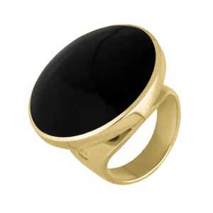 9ct Yellow Gold Whitby Jet Queen's Jubilee Hallmark Medium Round Ring D