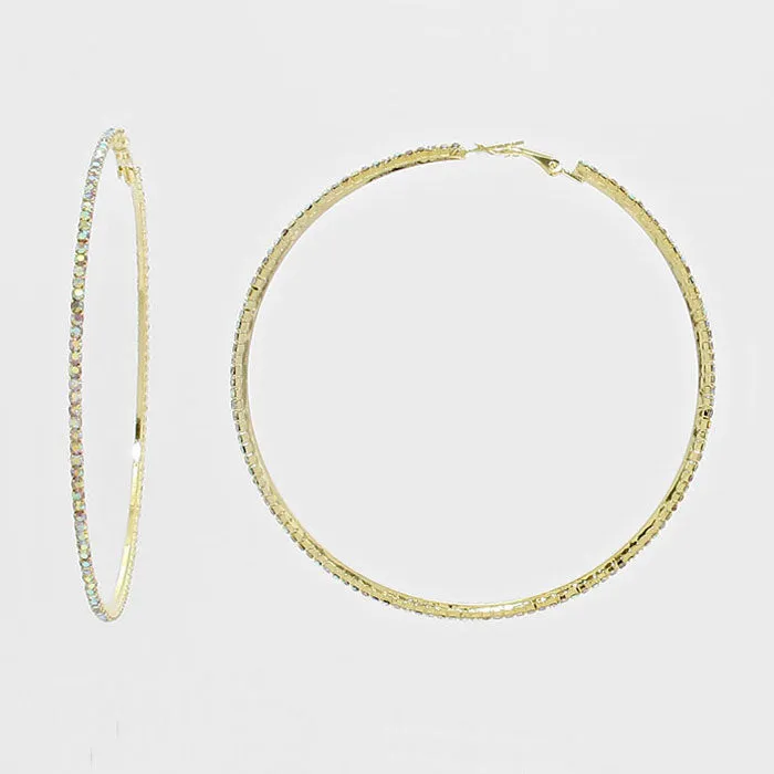 AB Rhinestone Hoop Earrings on Gold| 3.25" | 269229