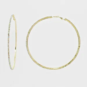 AB Rhinestone Hoop Earrings on Gold| 3.25" | 269229
