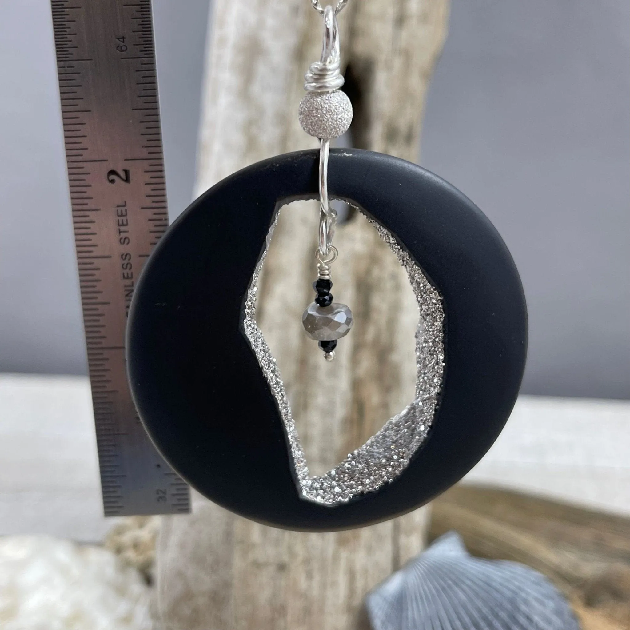 Agate with Platinum Coated Druzy & Moonstone Necklace