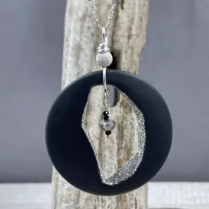 Agate with Platinum Coated Druzy & Moonstone Necklace