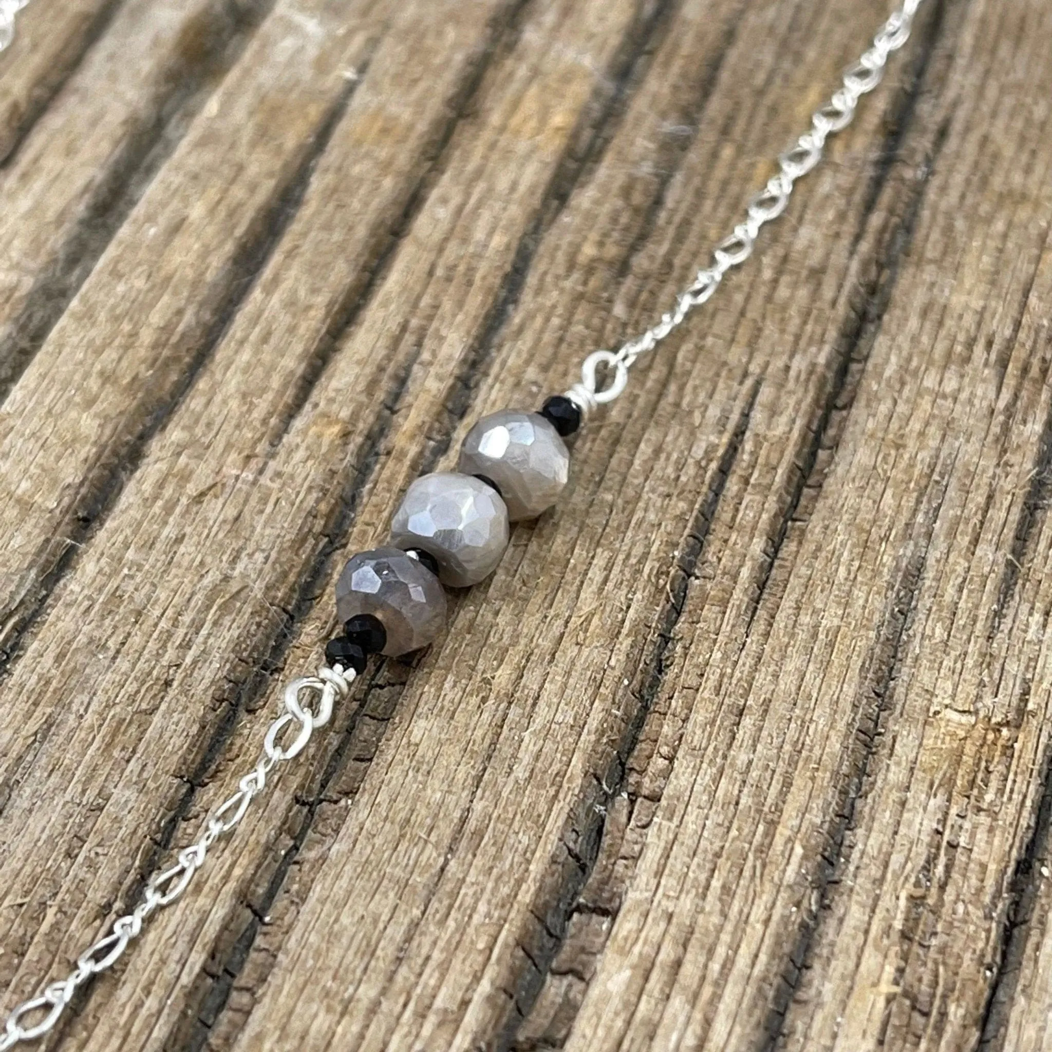 Agate with Platinum Coated Druzy & Moonstone Necklace