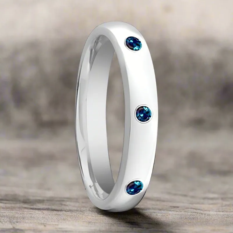 ALEX | Womens Tungsten Ring, 3 Alexandrite Stones, Domed