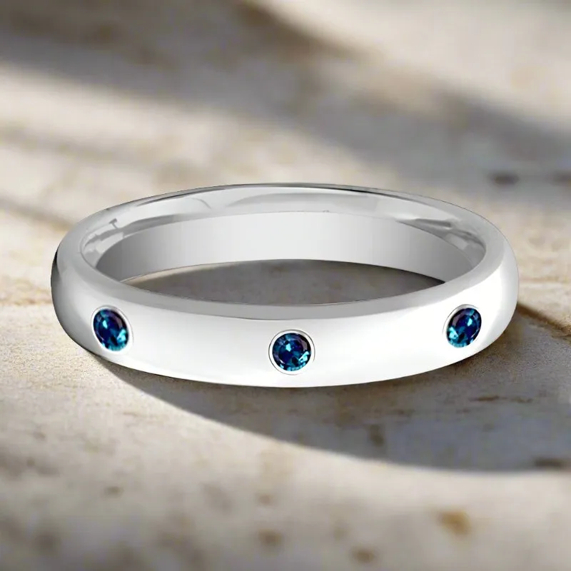 ALEX | Womens Tungsten Ring, 3 Alexandrite Stones, Domed