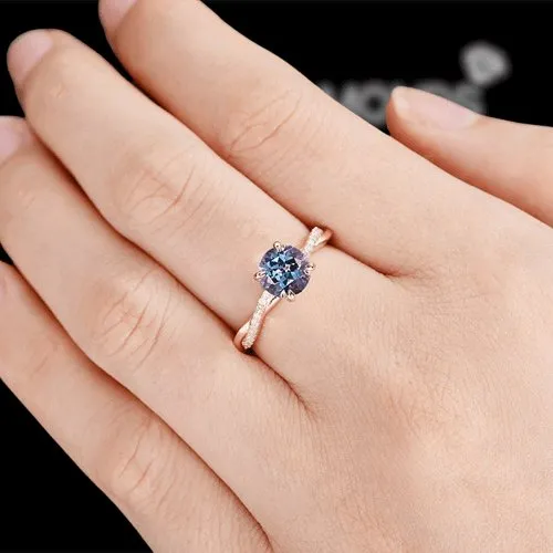 Alexandrite Stone Twist Round Cut Engagement Ring