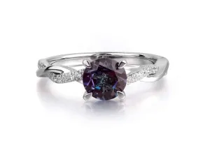 Alexandrite Stone Twist Round Cut Engagement Ring
