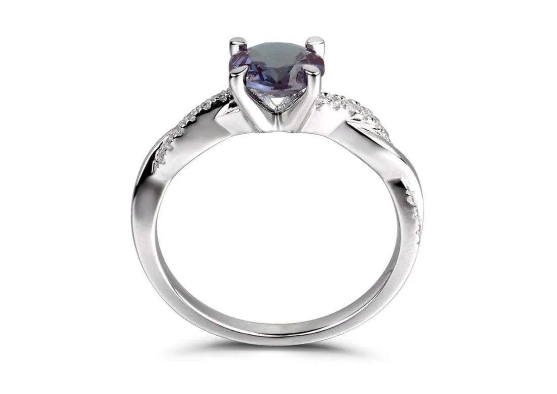 Alexandrite Stone Twist Round Cut Engagement Ring