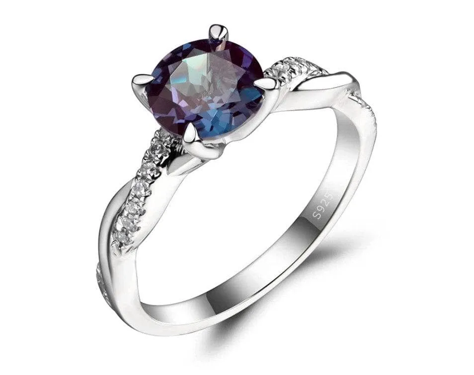 Alexandrite Stone Twist Round Cut Engagement Ring