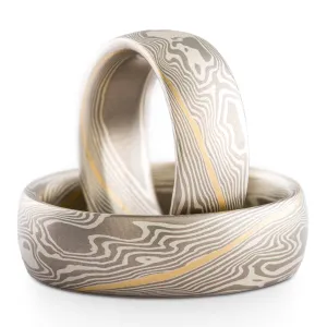 Alpine Mokume Gane Ring Set in Twist Pattern and Smoke Palette