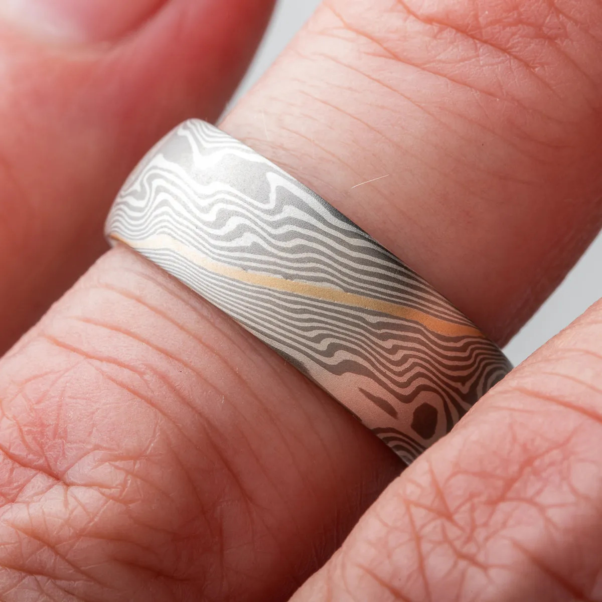 Alpine Mokume Gane Ring Set in Twist Pattern and Smoke Palette