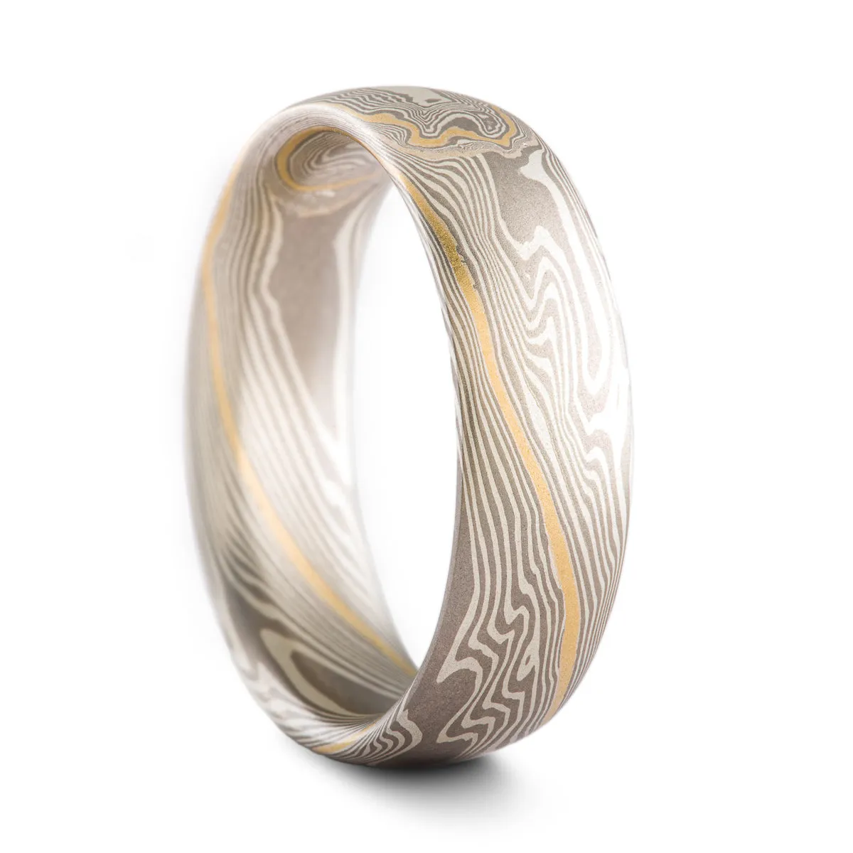 Alpine Mokume Gane Ring Set in Twist Pattern and Smoke Palette