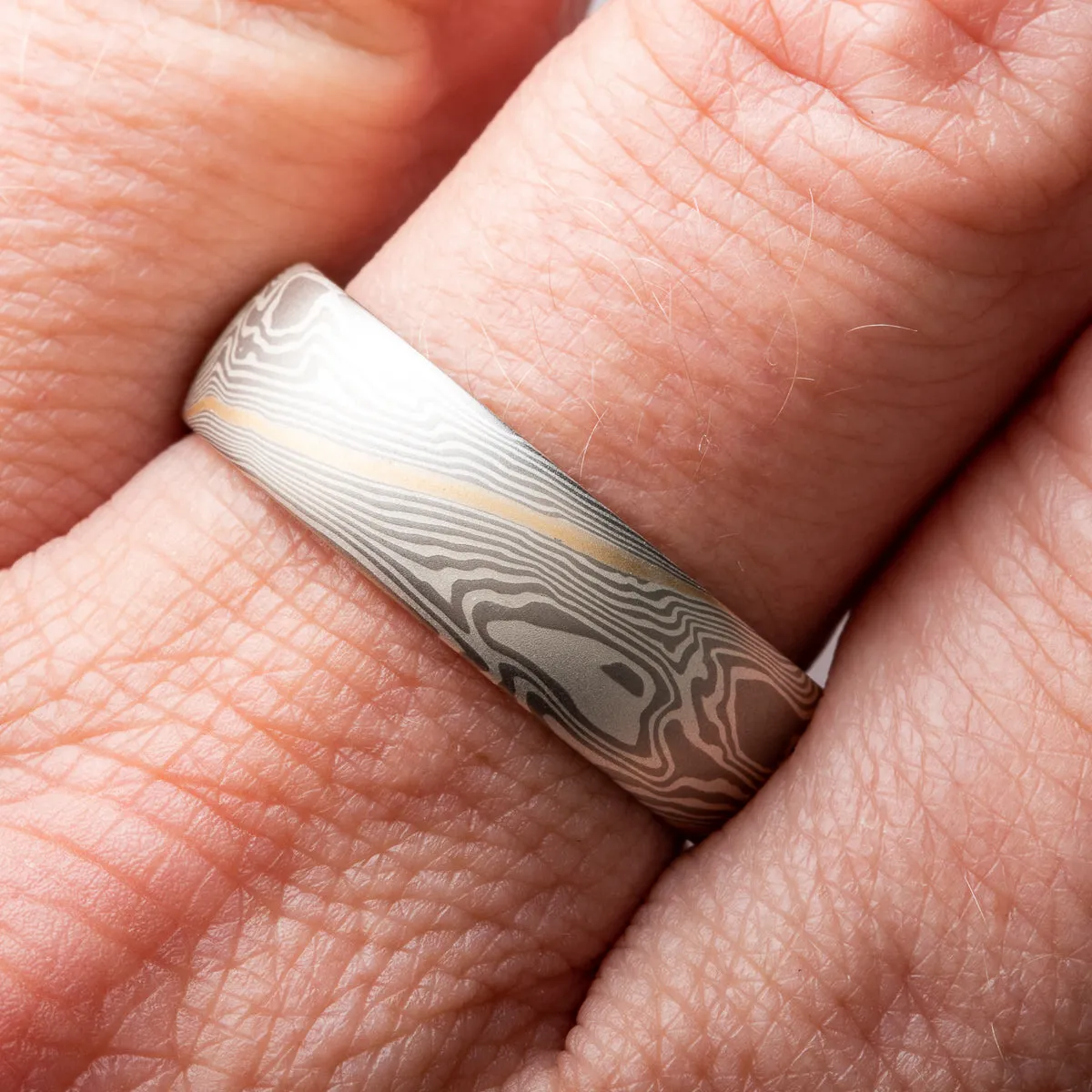 Alpine Mokume Gane Ring Set in Twist Pattern and Smoke Palette