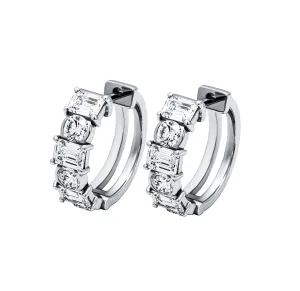 Alternating Diamond Hoop Earrings with Emerald Cut & Round Diamonds
