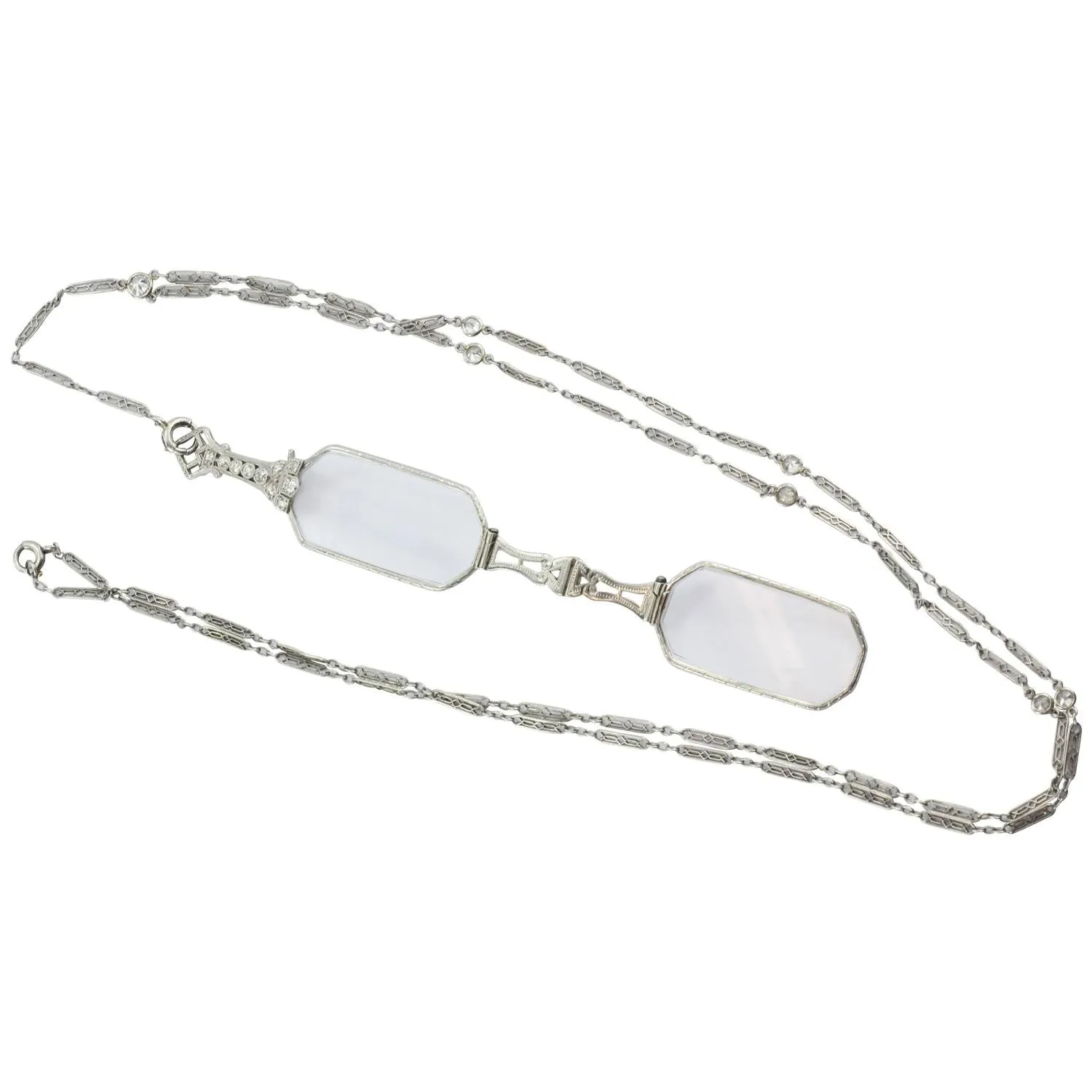 Antique Art Deco Platinum & Diamond Lorgnette & Chain .55 CTW