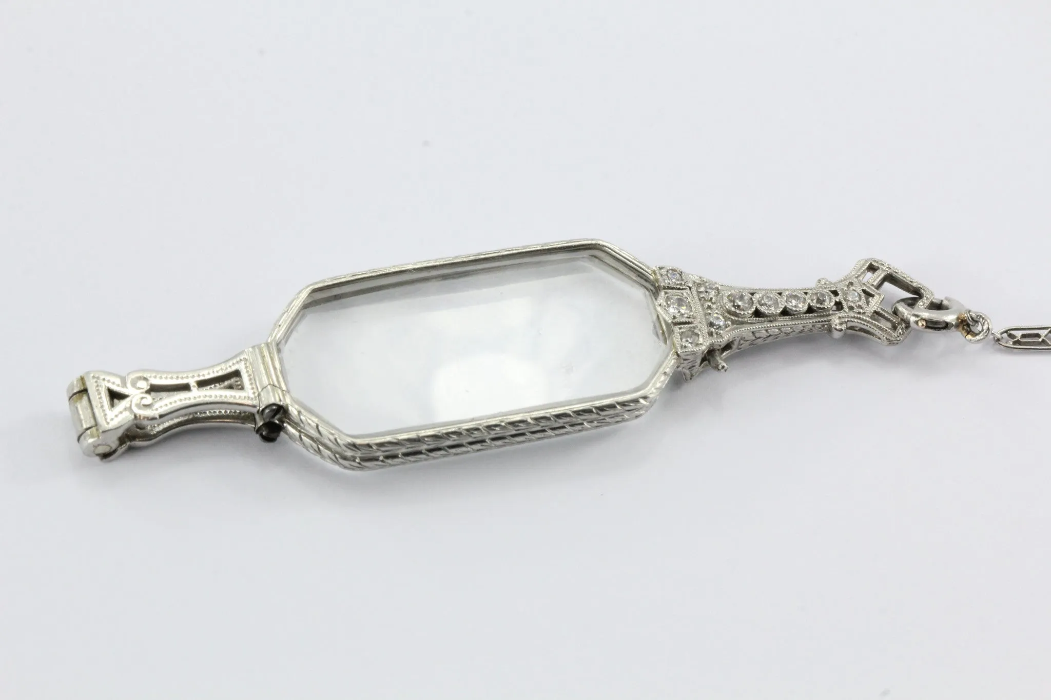 Antique Art Deco Platinum & Diamond Lorgnette & Chain .55 CTW