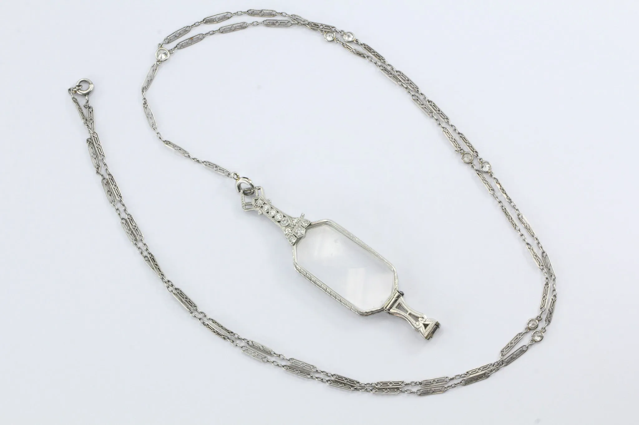 Antique Art Deco Platinum & Diamond Lorgnette & Chain .55 CTW