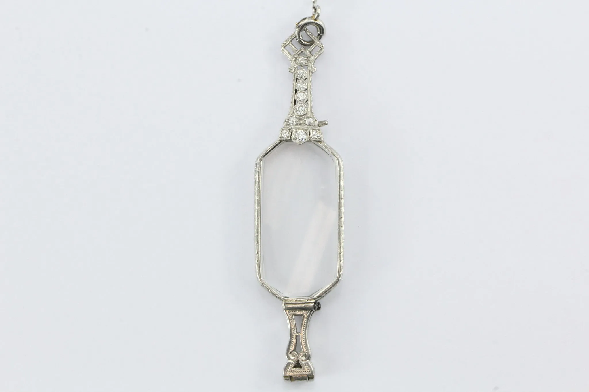Antique Art Deco Platinum & Diamond Lorgnette & Chain .55 CTW