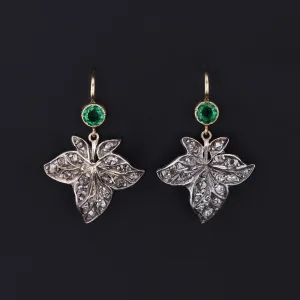 Antique Diamond Leaf Conversion Earrings of 14k Gold