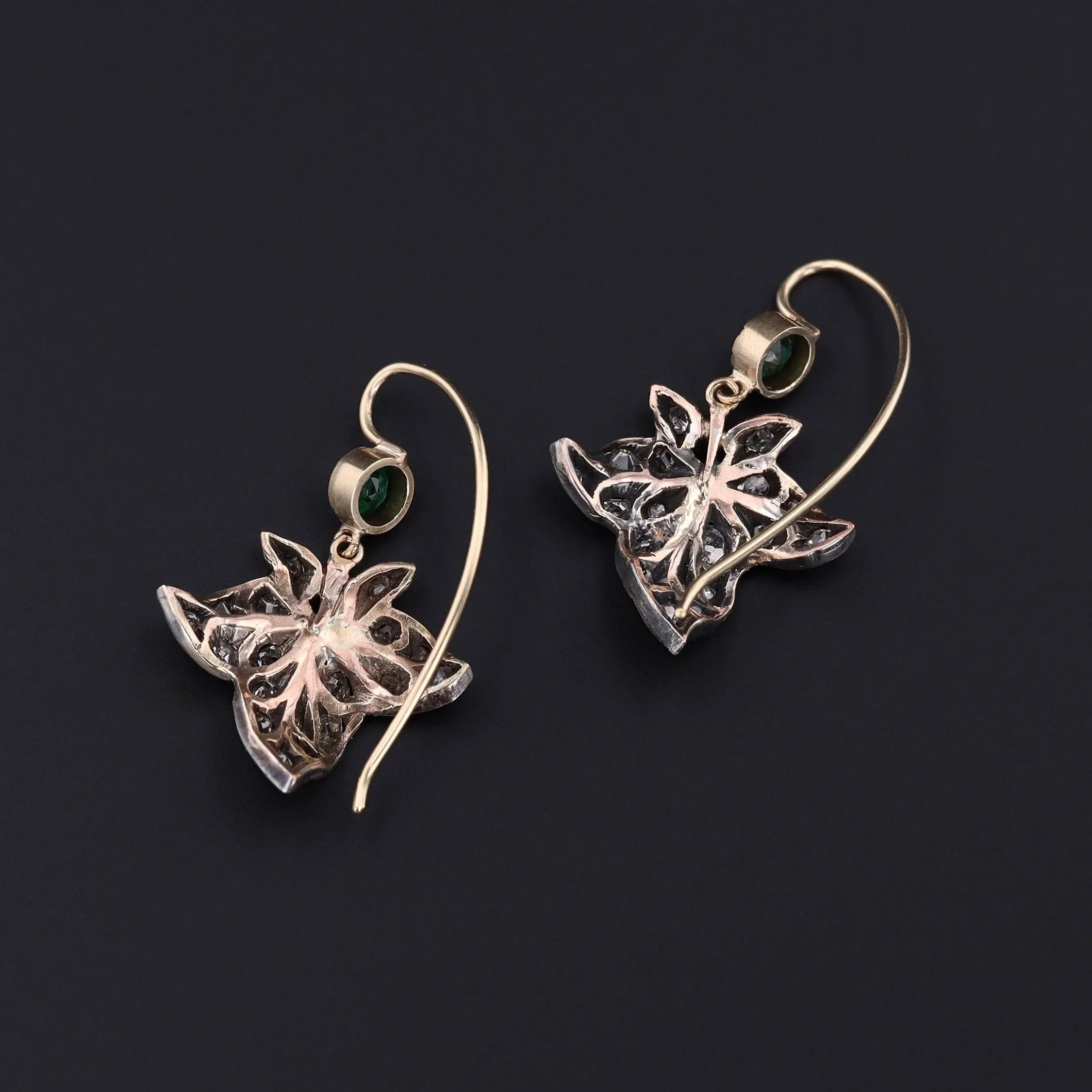 Antique Diamond Leaf Conversion Earrings of 14k Gold