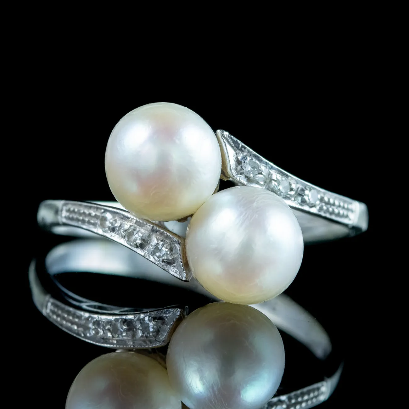 Antique Edwardian Pearl Toi Et Moi Diamond Twist Ring