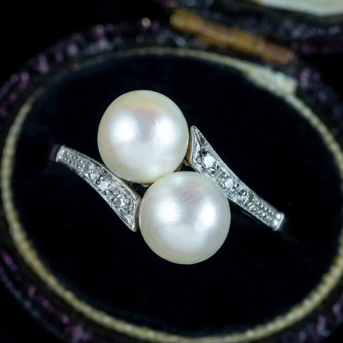 Antique Edwardian Pearl Toi Et Moi Diamond Twist Ring