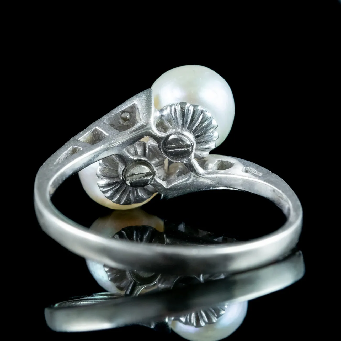 Antique Edwardian Pearl Toi Et Moi Diamond Twist Ring
