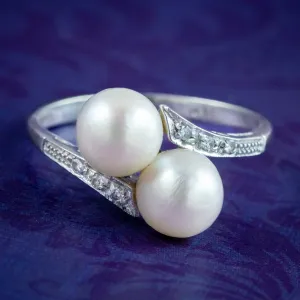 Antique Edwardian Pearl Toi Et Moi Diamond Twist Ring