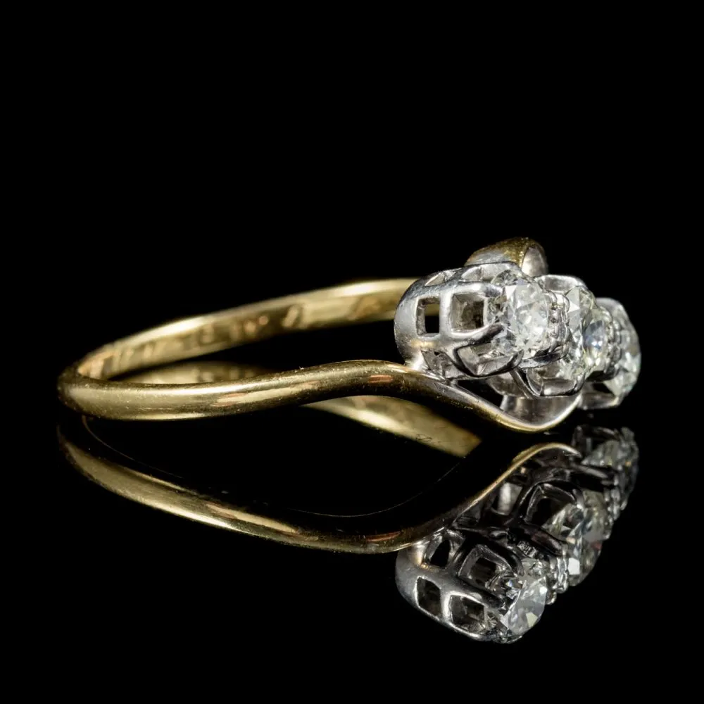 Antique Edwardian Twist Diamond Trilogy Ring 18Ct Gold Platinum Circa 1915