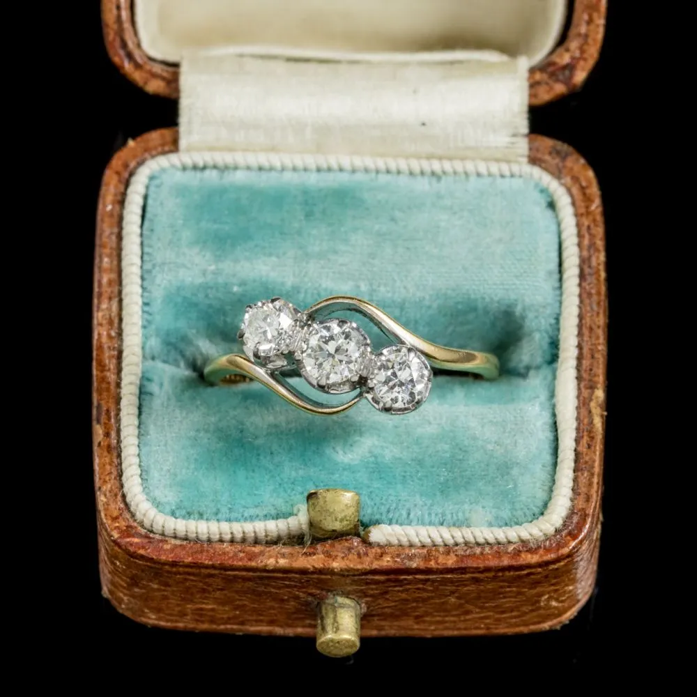 Antique Edwardian Twist Diamond Trilogy Ring 18Ct Gold Platinum Circa 1915