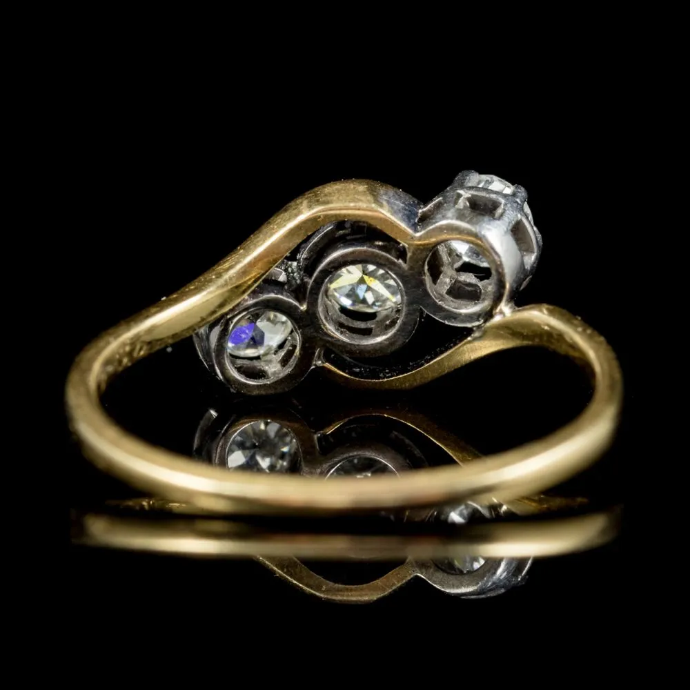 Antique Edwardian Twist Diamond Trilogy Ring 18Ct Gold Platinum Circa 1915