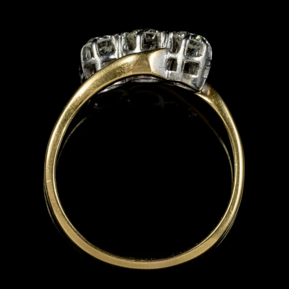 Antique Edwardian Twist Diamond Trilogy Ring 18Ct Gold Platinum Circa 1915