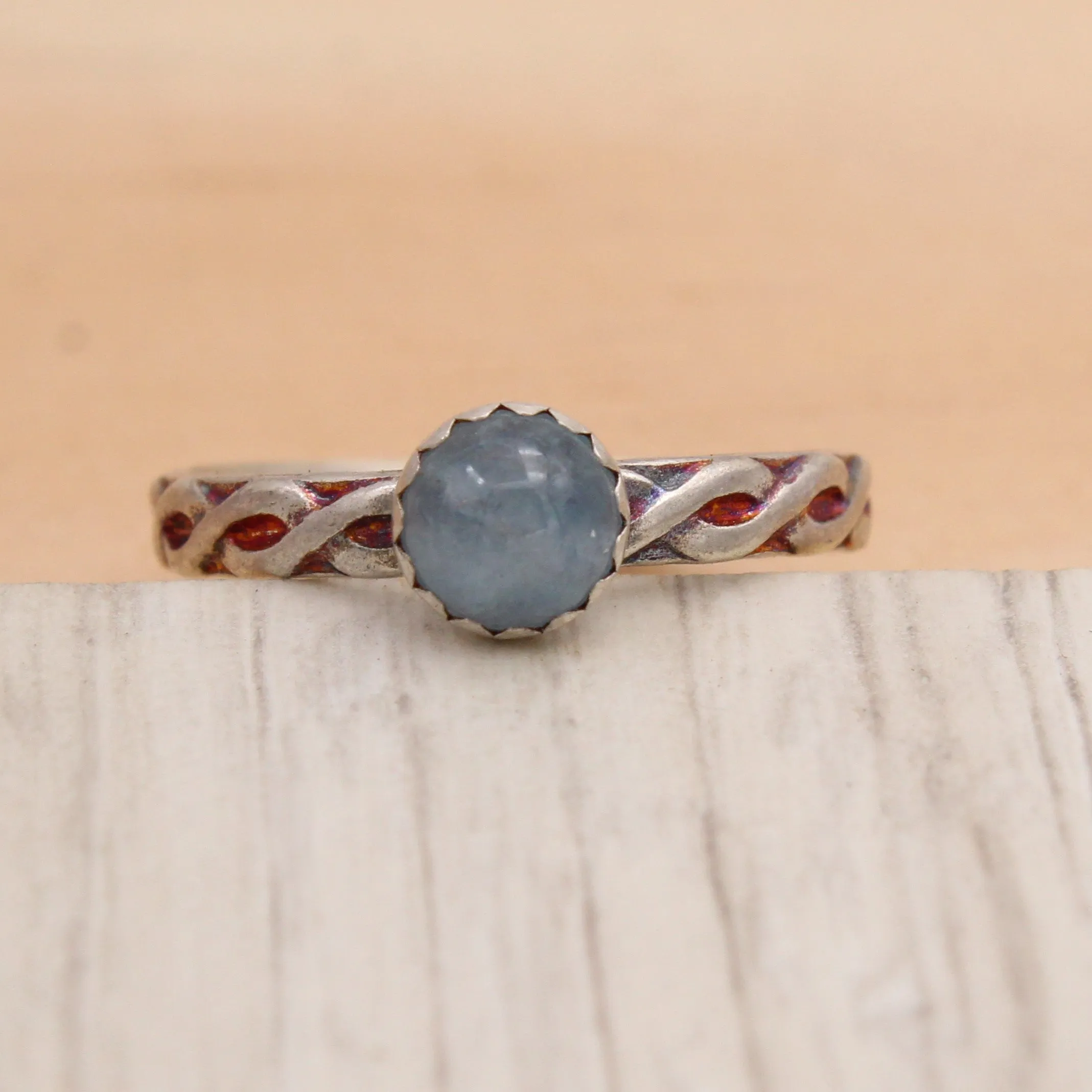 Aquamarine and Silver Twist Ring Size 8 1/2