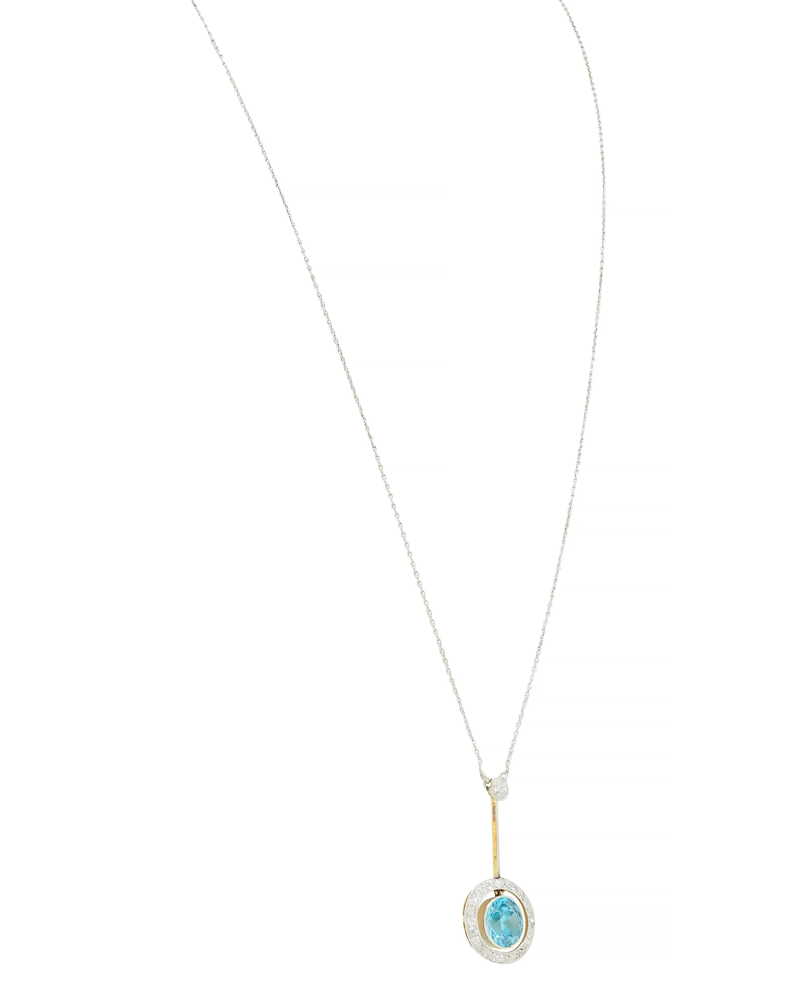 Art Deco 2.54 CTW Zircon Diamond Platinum Antique Pendant Necklace
