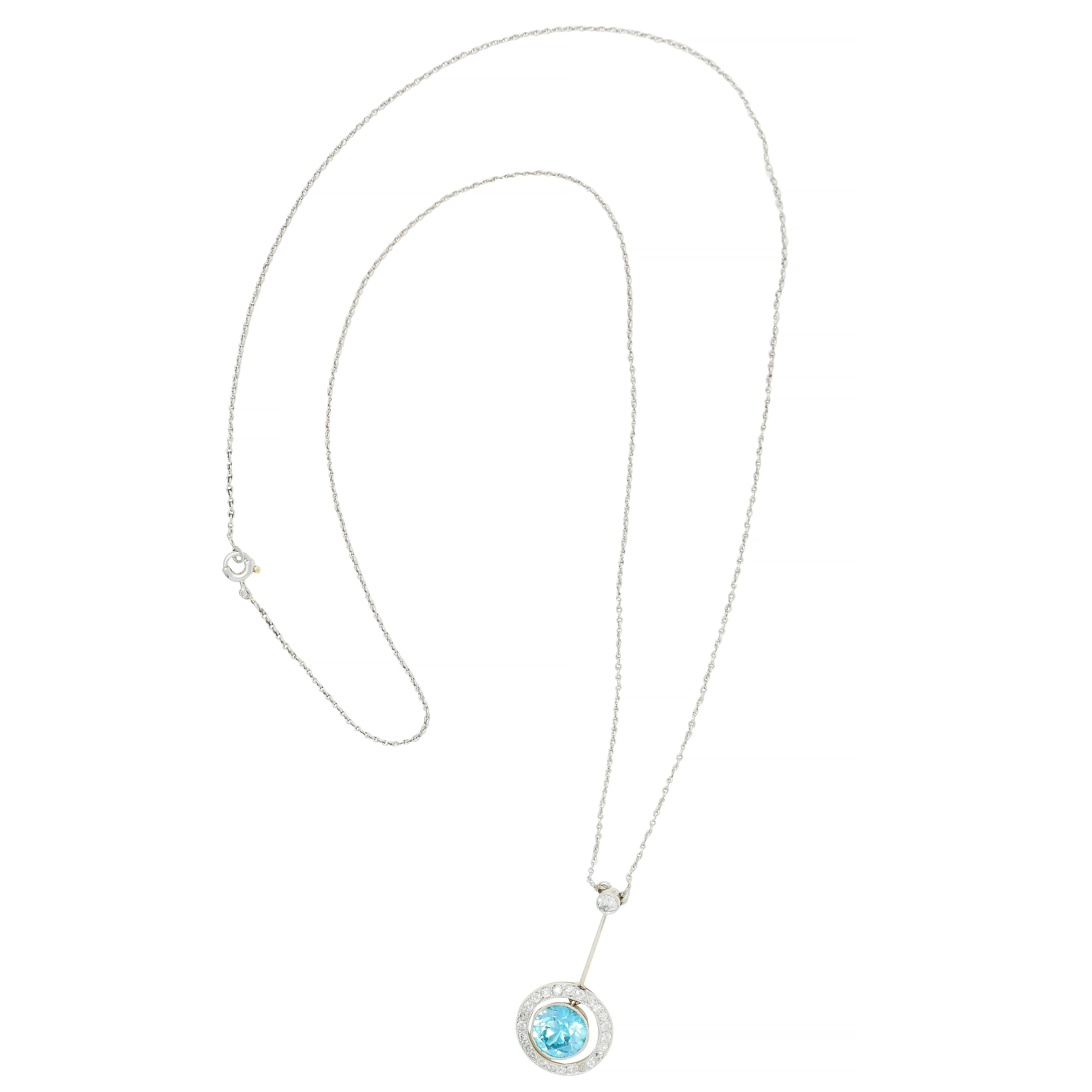 Art Deco 2.54 CTW Zircon Diamond Platinum Antique Pendant Necklace