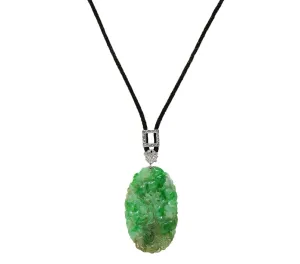 Art Deco Carved Jade Diamond Platinum Antique Sartuoir Slide Pendant Necklace