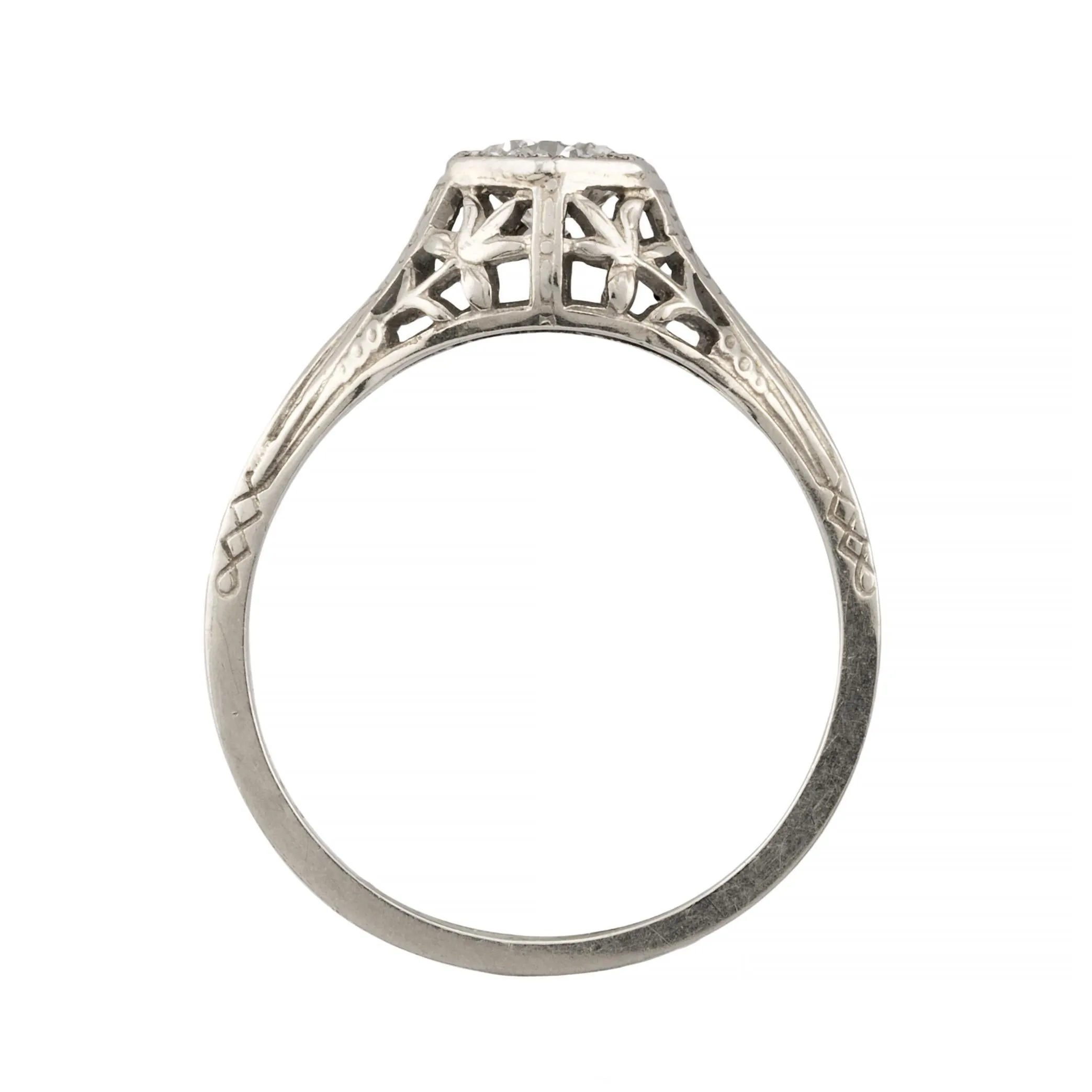 Art Deco Floral 0.40ct Diamond Filigree Engagement Ring in 18K White Gold