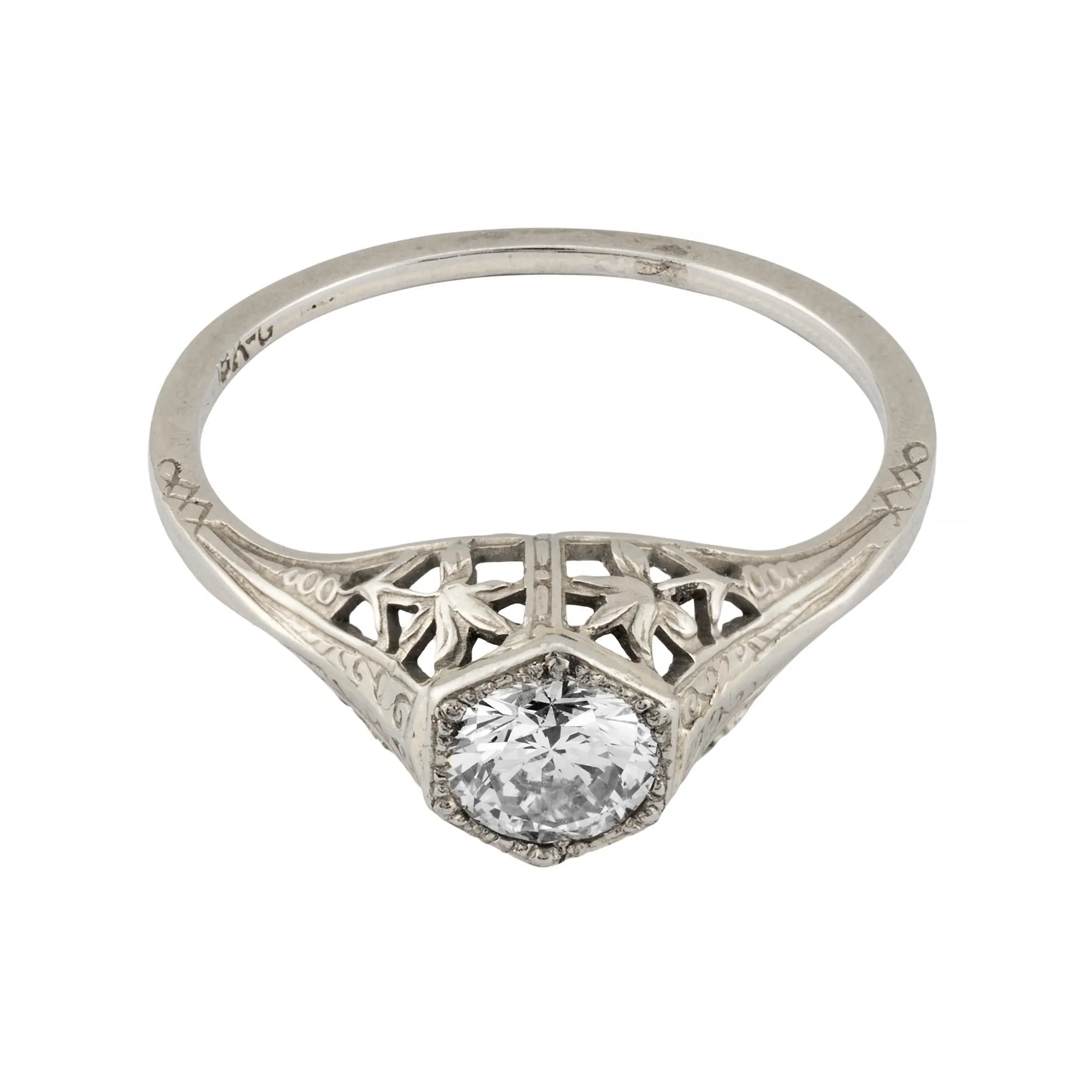 Art Deco Floral 0.40ct Diamond Filigree Engagement Ring in 18K White Gold