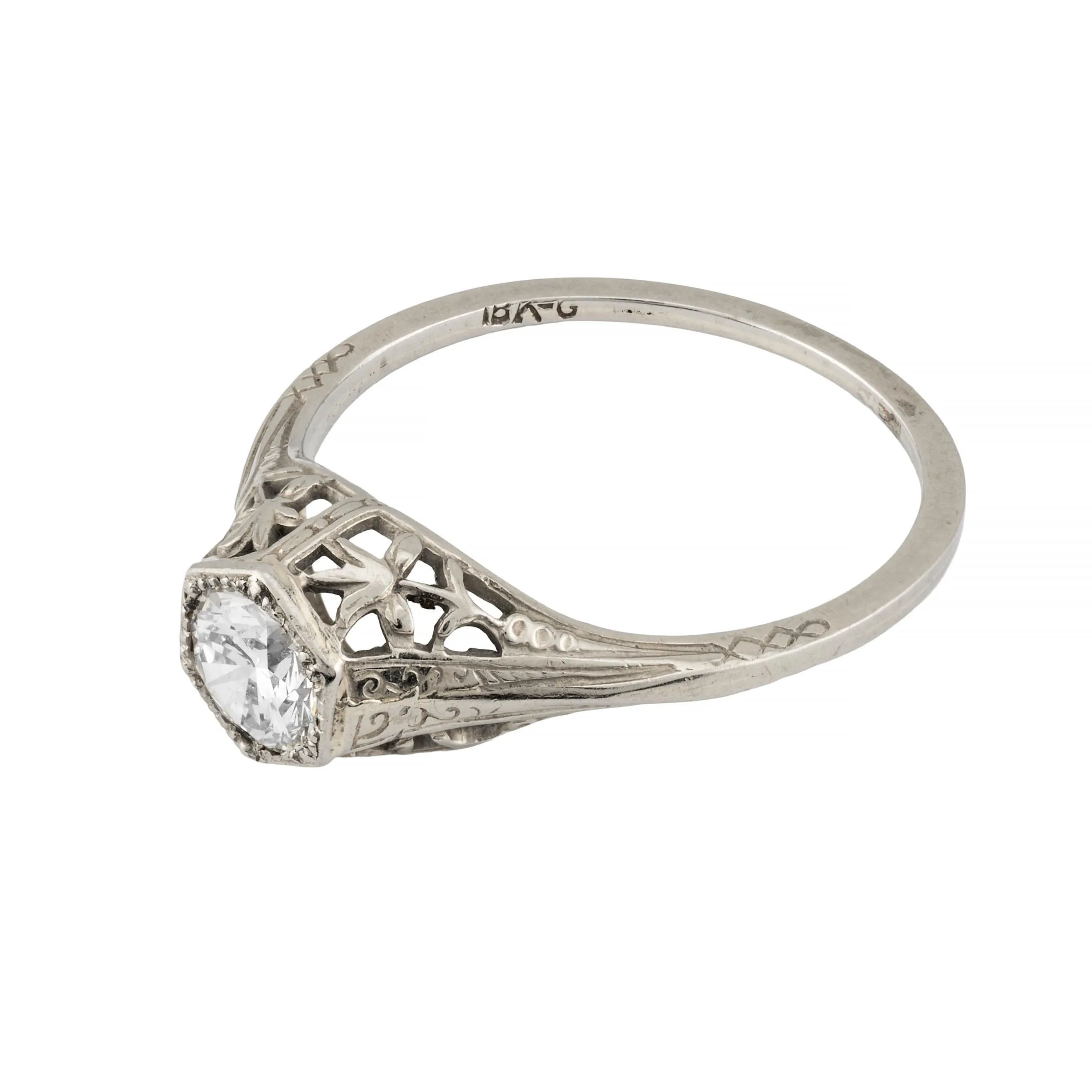 Art Deco Floral 0.40ct Diamond Filigree Engagement Ring in 18K White Gold