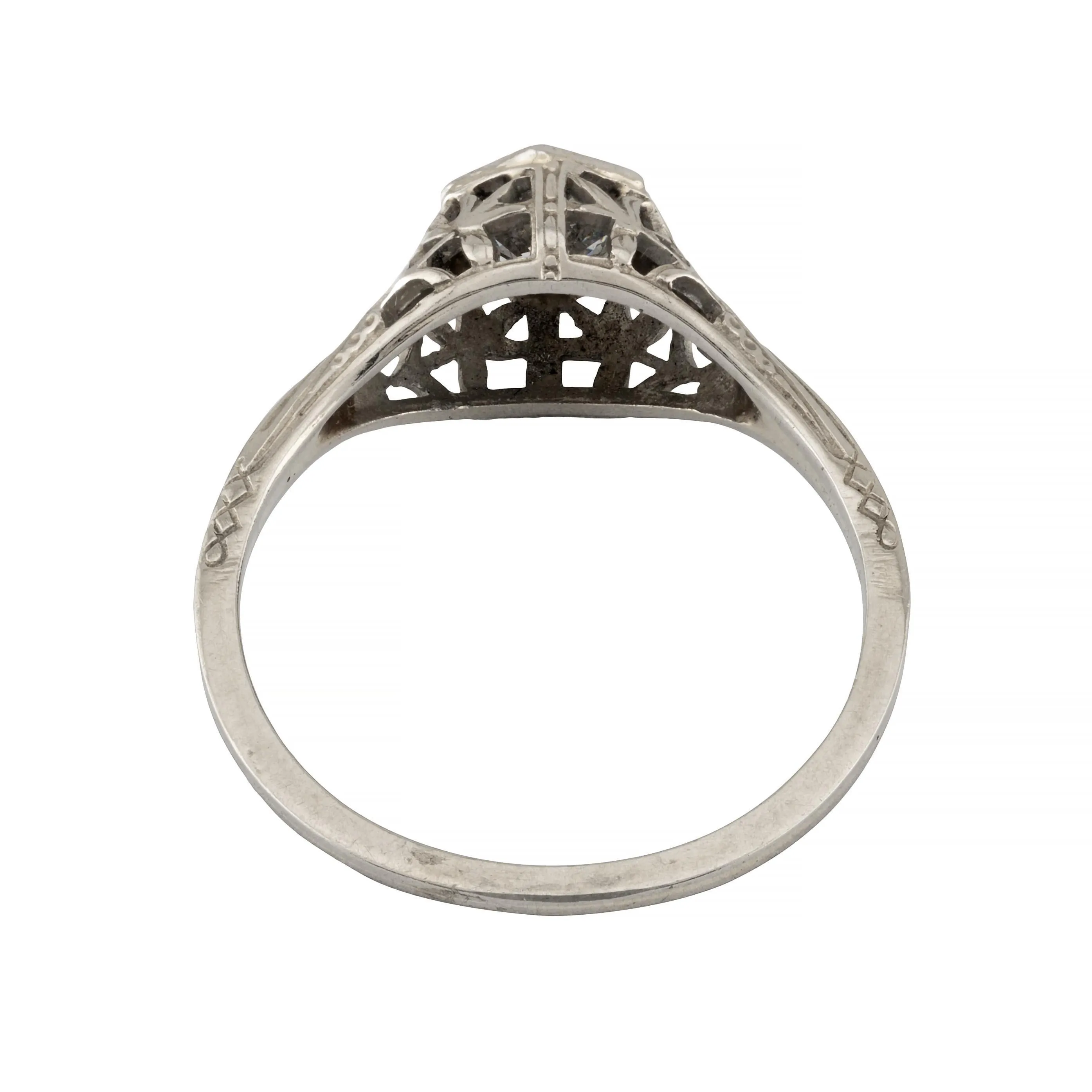 Art Deco Floral 0.40ct Diamond Filigree Engagement Ring in 18K White Gold
