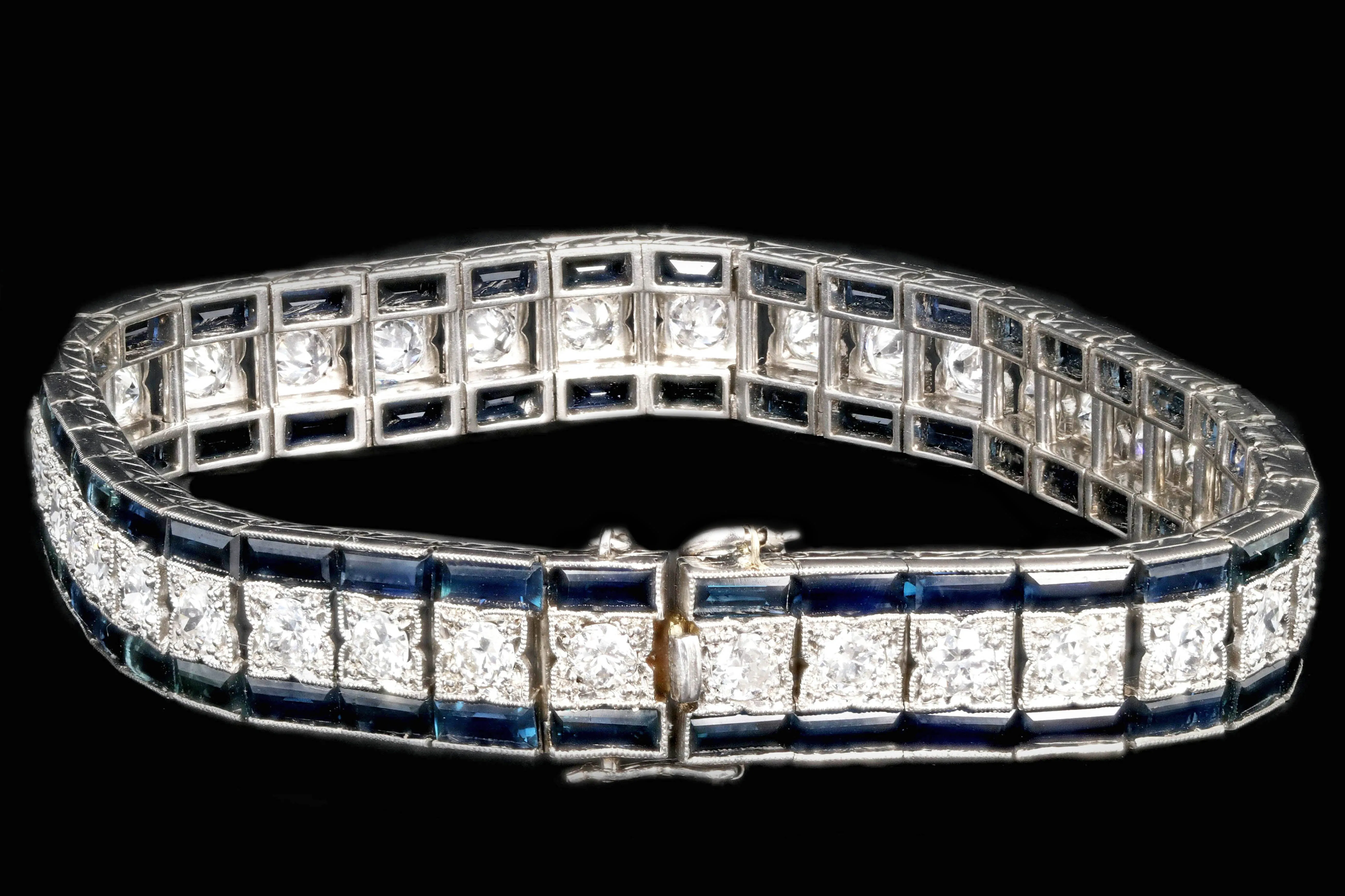 Art Deco Platinum 6 CTS Sapphire and 4.5 CTS Old European Cut Diamond Bracelet