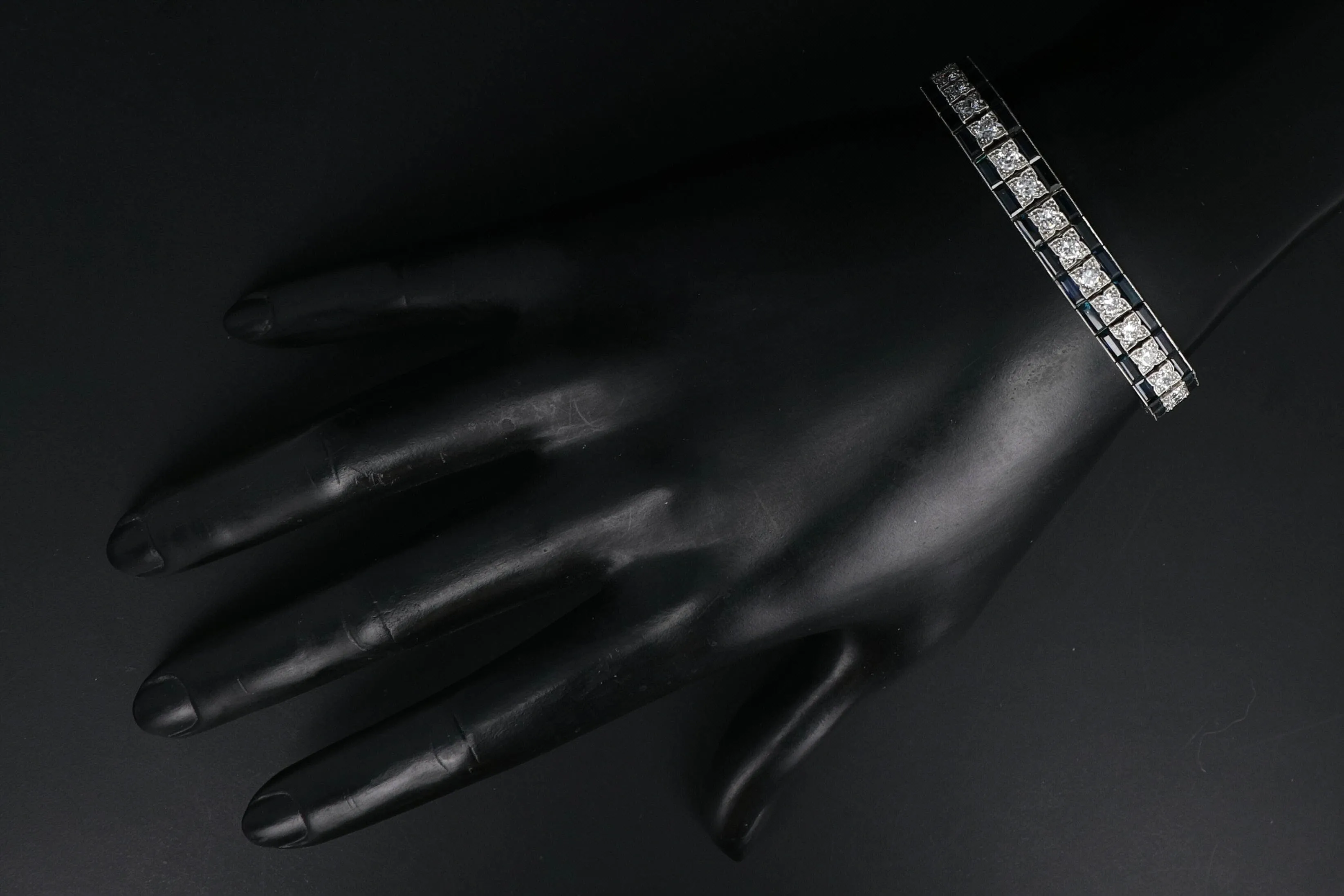 Art Deco Platinum 6 CTS Sapphire and 4.5 CTS Old European Cut Diamond Bracelet
