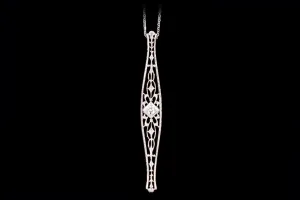 Art Deco Platinum & 14K Yellow Gold .14 Carat Old European Cut Diamond Bar Pin Conversion Pendant Necklace