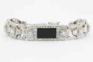 Art Deco Platinum Diamond Onyx Conversion Bracelet c.1930's