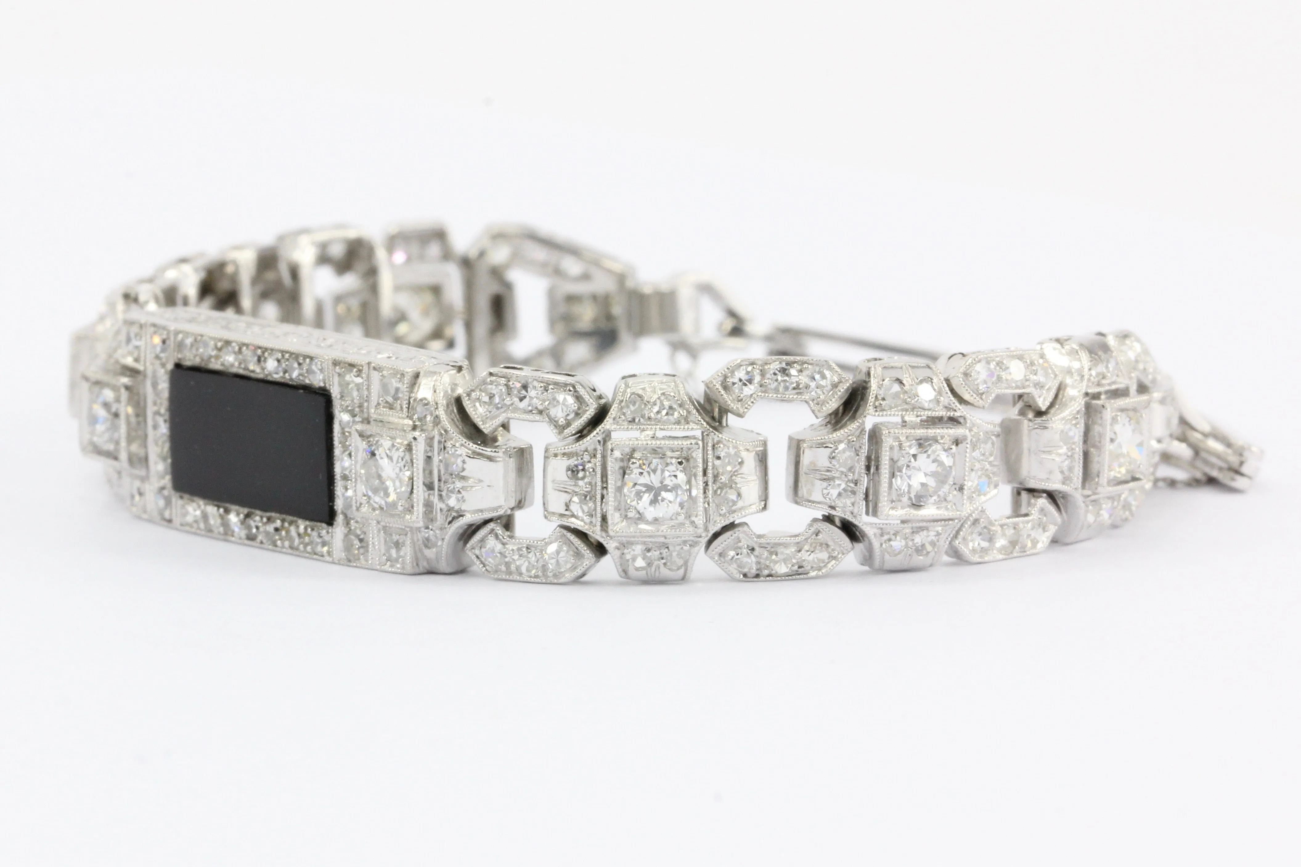 Art Deco Platinum Diamond Onyx Conversion Bracelet c.1930's