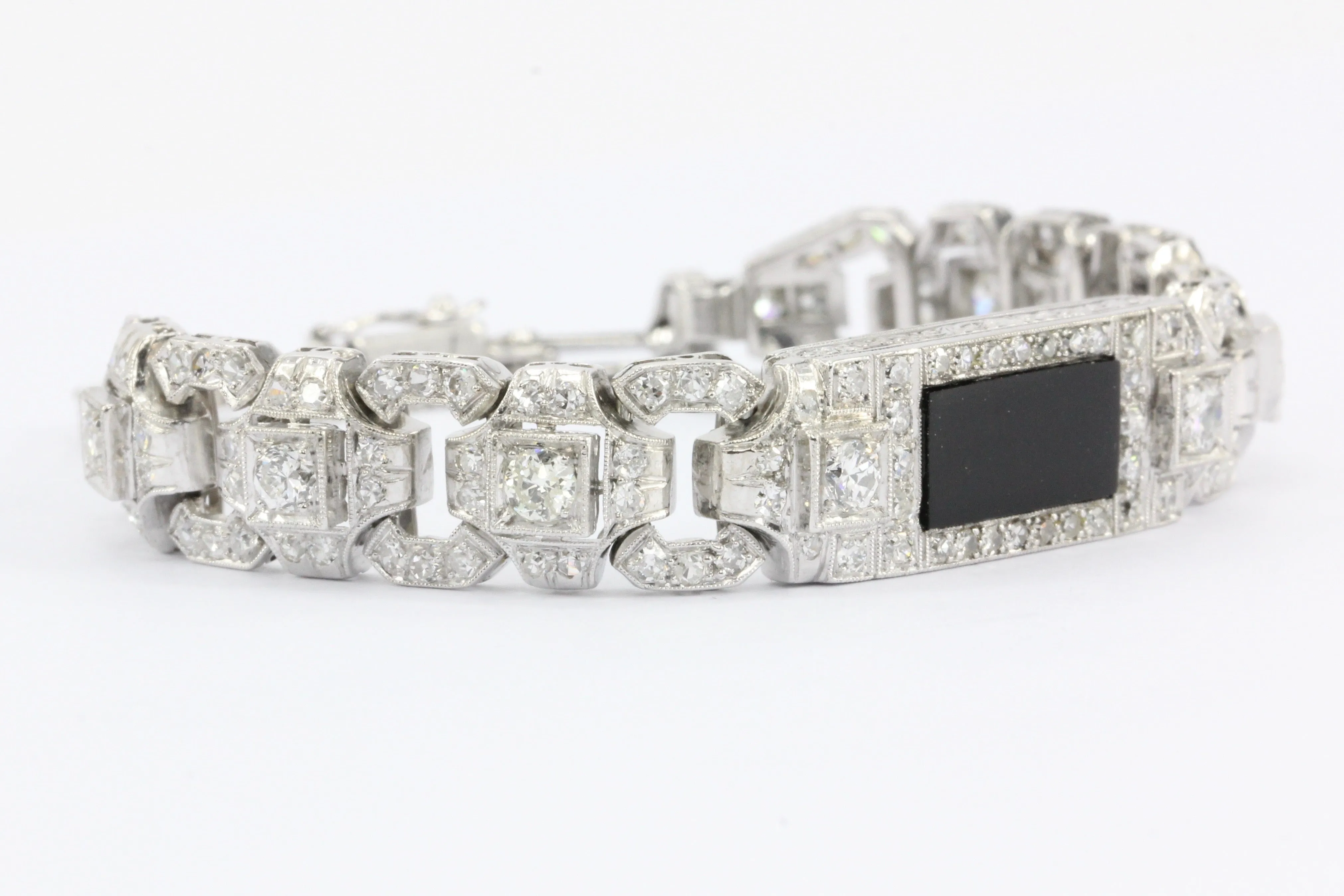 Art Deco Platinum Diamond Onyx Conversion Bracelet c.1930's