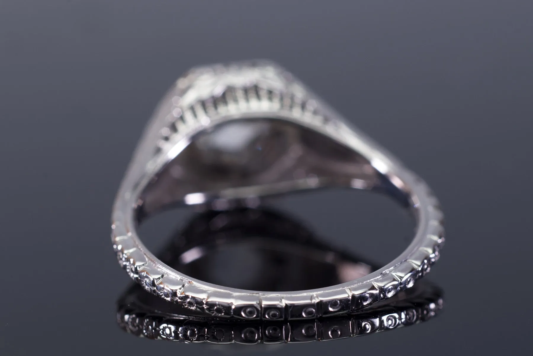 ART DECO SIGNED WHITE ROSE SOLITAIRE WITH ROSE CUT DIAMOND CENTER